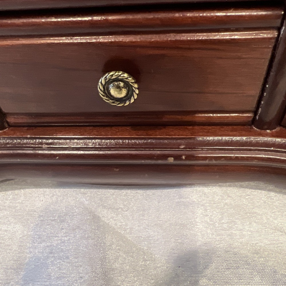 Large Vintage Lift Top Wooden Jewelry Box Etched Glass Doors- 4 Drawers 13.5x11 - Picture 15 of 16